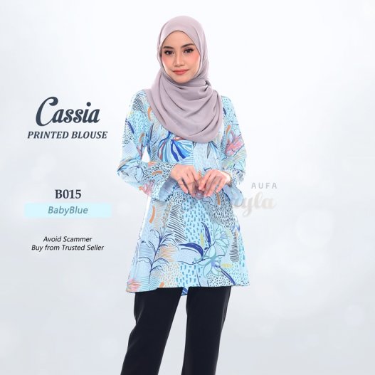 Cassia Printed Blouse B015 (BabyBlue) 