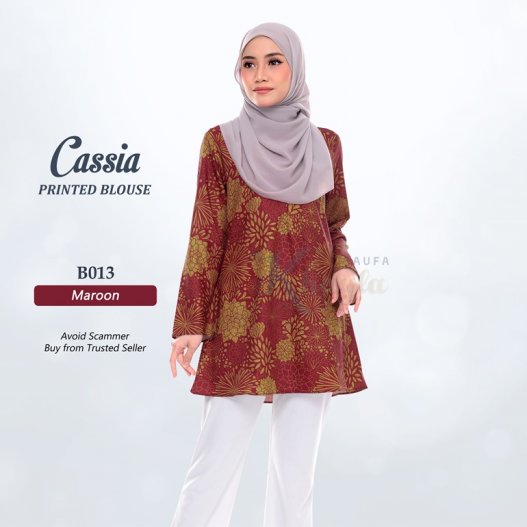 Cassia Printed Blouse B013 (Maroon)