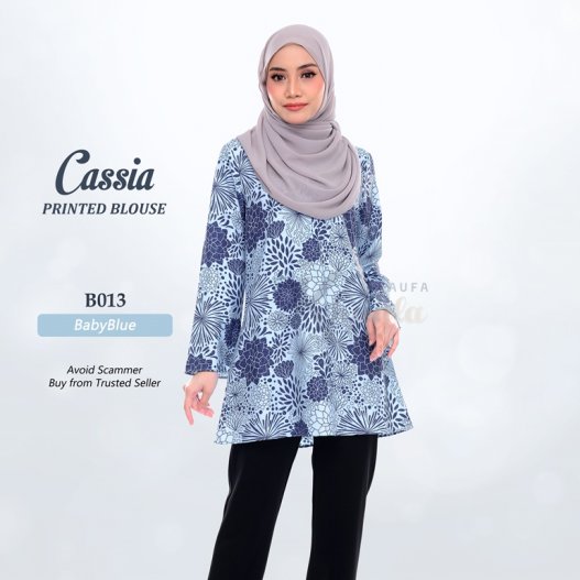 Cassia Printed Blouse B013 (BabyBlue)