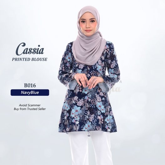 Cassia Printed Blouse B016 (NavyBlue)