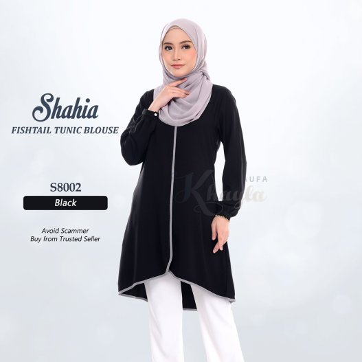 Shahia Fishtail Tunic Blouse S8002 (Black) 