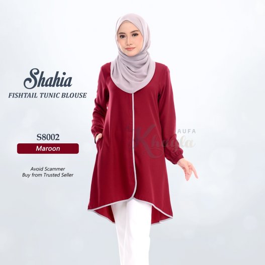 Shahia Fishtail Tunic Blouse S8002 (Maroon) 