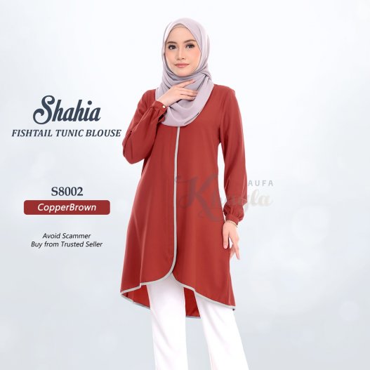 Shahia Fishtail Tunic Blouse S8002 (CopperBrown) 