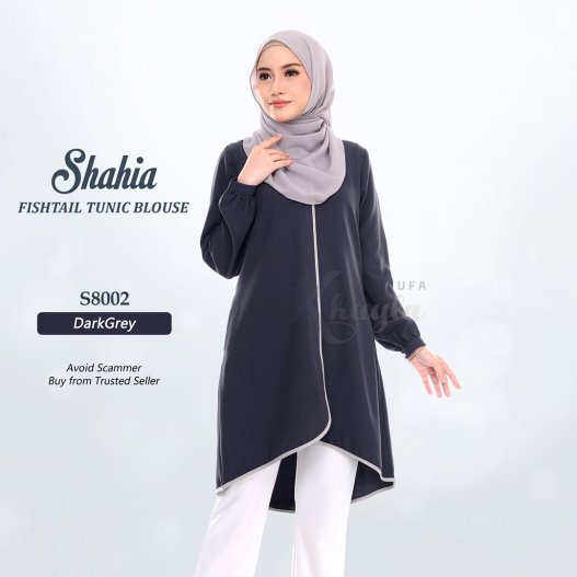 Shahia Fishtail Tunic Blouse S8002 (DarkGrey) 