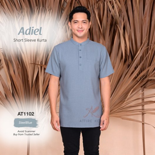 Adiel Short Sleeve Kurta AT1102 (SteelBlue) 