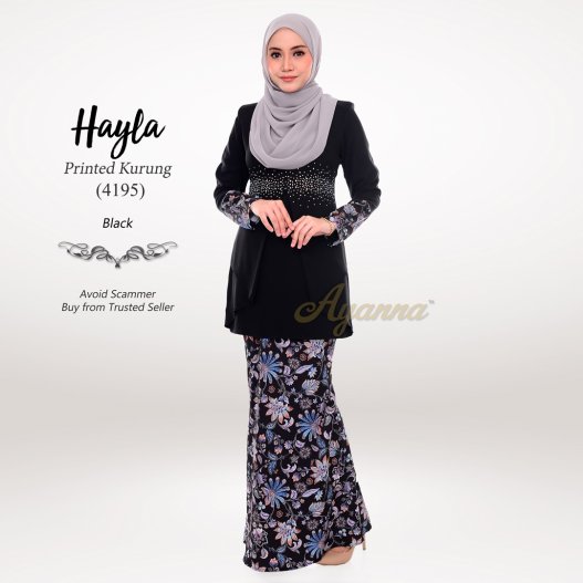 Hayla Printed Kurung 4195 (Black) 