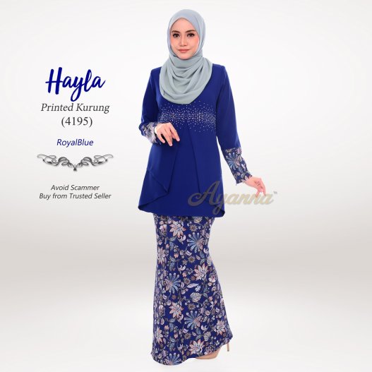 Hayla Printed Kurung 4195 (RoyalBlue) 