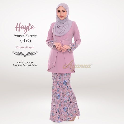 Hayla Printed Kurung 4195 (SmokeyPurple) 
