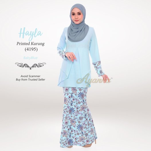 Hayla Printed Kurung 4195 (BabyBlue) 