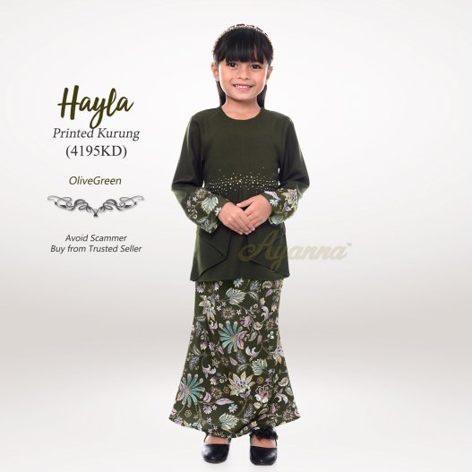 Hayla Printed Kurung 4195KD (OliveGreen) 