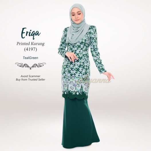Eriqa Printed Kurung 4197 (TealGreen) 
