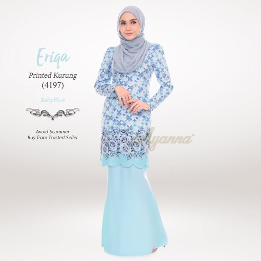 Eriqa Printed Kurung 4197 (BabyBlue) 