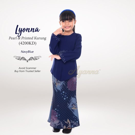 Lyonna Pearl & Printed Kurung 4200KD (NavyBlue) 