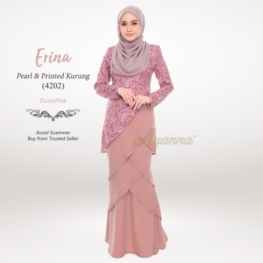 Erina Pearl & Printed Kurung 4202 (DustyPink) 