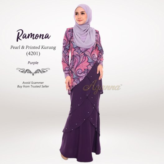 Ramona Pearl & Printed Kurung 4201 (Purple) 