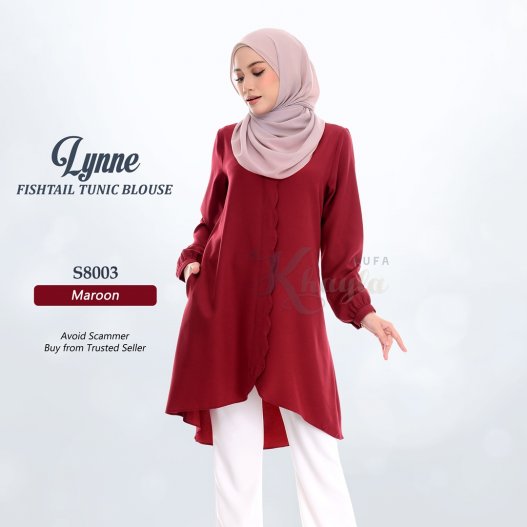 Lynne Fishtail Tunic Blouse S8003 (Maroon)