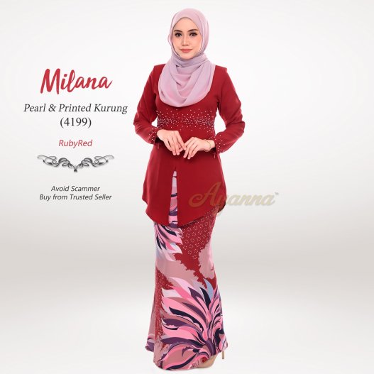 Milana Pearl & Printed Kurung 4199 (RubyRed) 