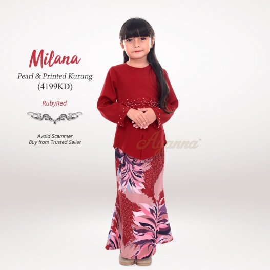 Milana Pearl & Printed Kurung 4199KD (RubyRed) 