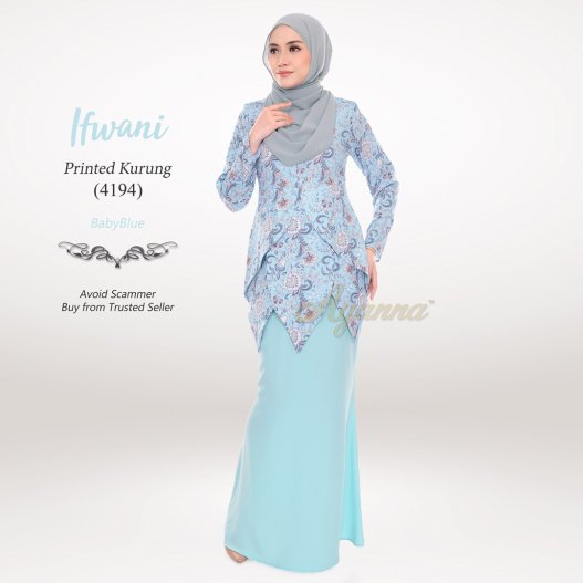 Ifwani Printed Kurung 4194 (BabyBlue) 