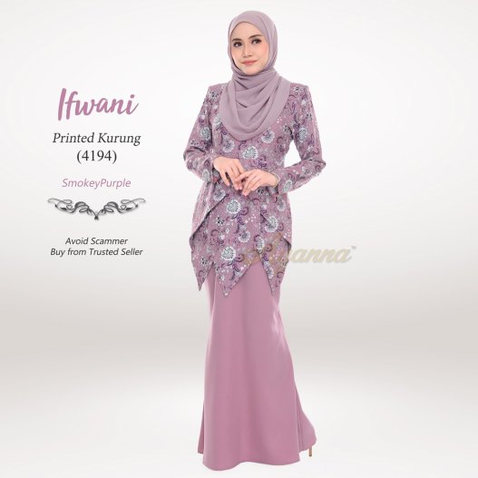 Ifwani Printed Kurung 4194 (SmokeyPurple) 