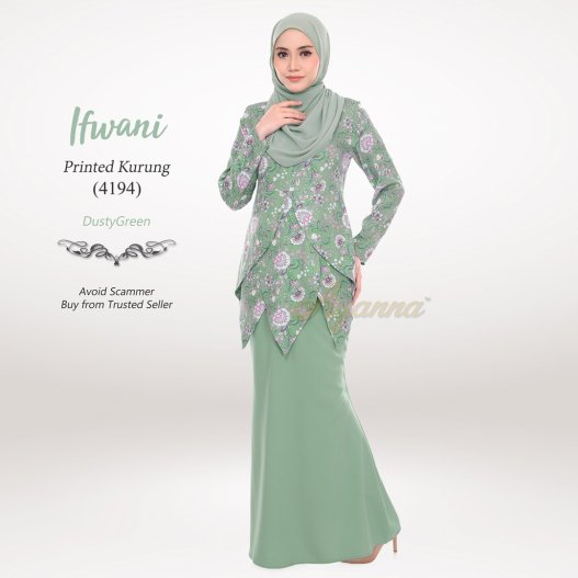 Ifwani Printed Kurung 4194 (DustyGreen) 