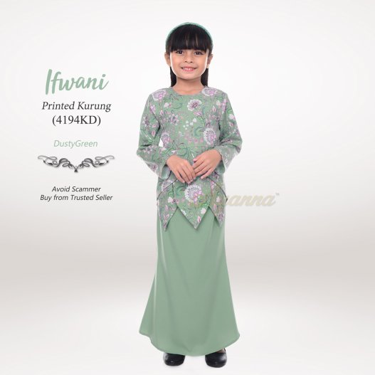 Ifwani Printed Kurung 4194KD (DustyGreen) 