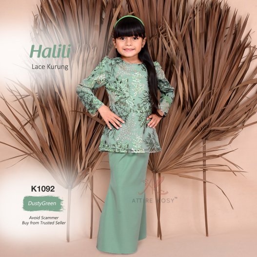 Halili Lace Kurung K1092 (DustyGreen) 