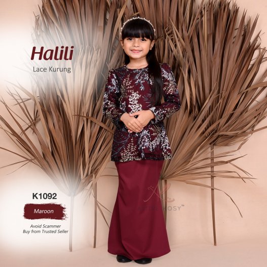 Halili Lace Kurung K1092 (Maroon) 