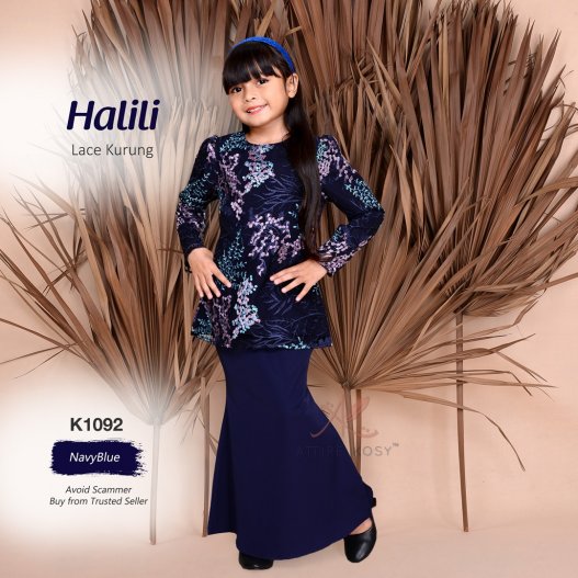 Halili Lace Kurung K1092 (NavyBlue) 