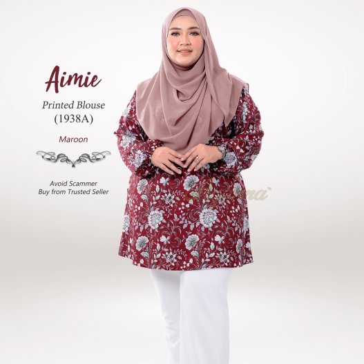 Aimie Printed Blouse 1938A (Maroon)