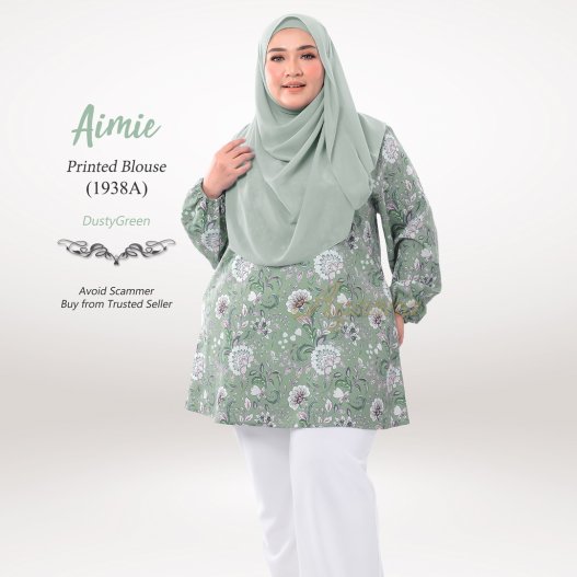 Aimie Printed Blouse 1938A (DustyGreen) 