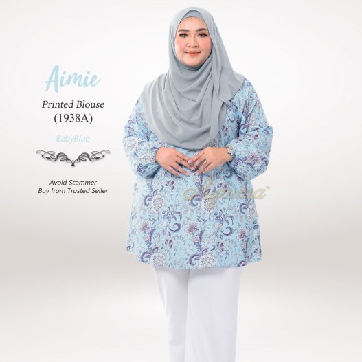 Aimie Printed Blouse 1938A (BabyBlue) 