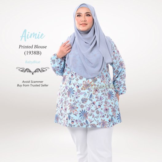 Aimie Printed Blouse 1938B (BabyBlue)