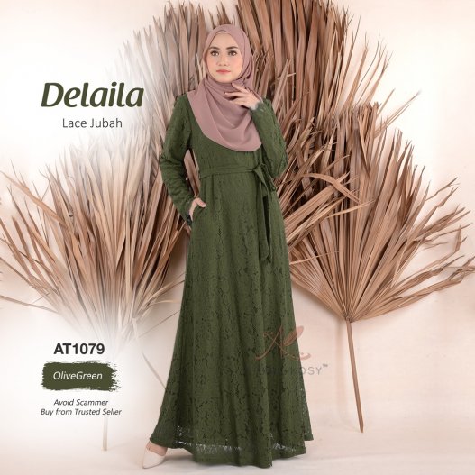 Delaila Lace Jubah AT1079 (OliveGreen) 