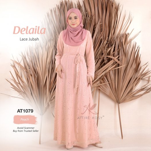 Delaila Lace Jubah AT1079 (Peach) 