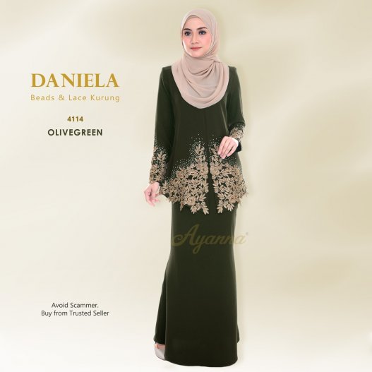 Daniela Beads & Lace Kurung 4114 (OliveGreen) 