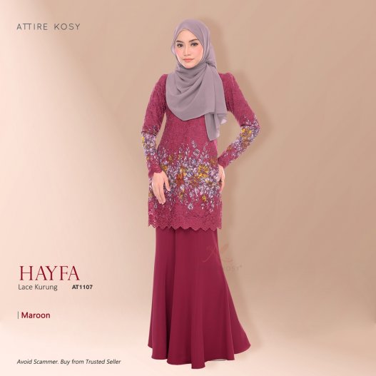 Hayfa Lace Kurung AT1107 (Maroon) 