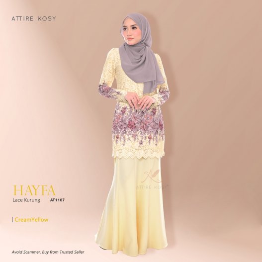 Hayfa Lace Kurung AT1107 (CreamYellow) 