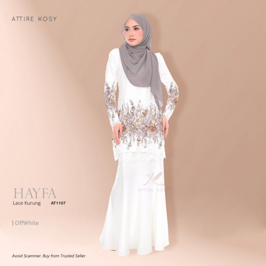 Hayfa Lace Kurung AT1107 (OffWhite) 