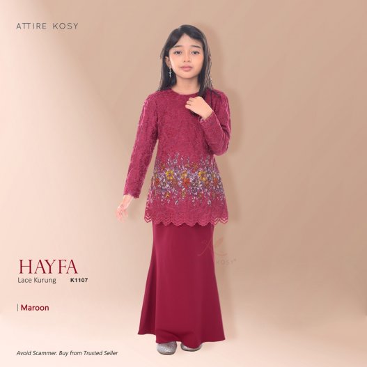 Hayfa Lace Kurung K1107 (Maroon) 