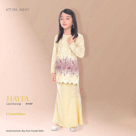 Hayfa Lace Kurung K1107 (CreamYellow) 