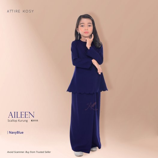 Aileen Scallop Kurung K1111 (NavyBlue) 