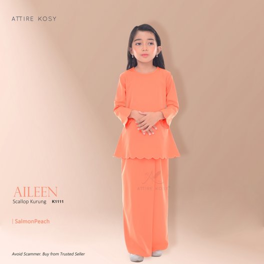 Aileen Scallop Kurung K1111 (SalmonPeach) 