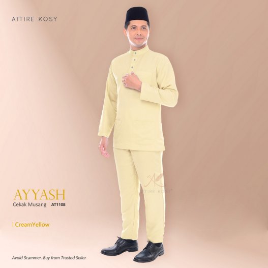 Ayyash Baju Melayu Cekak Musang AT1108 (CreamYellow)