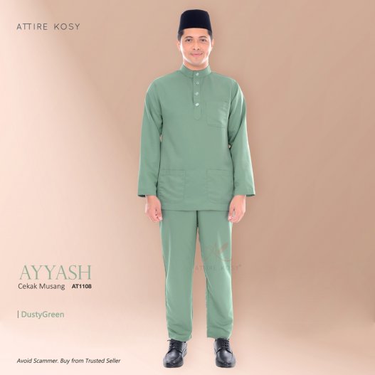 Ayyash Baju Melayu Cekak Musang AT1108  (DustyGreen)