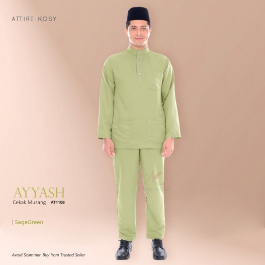 Ayyash Baju Melayu Cekak Musang AT1108  (SageGreen)