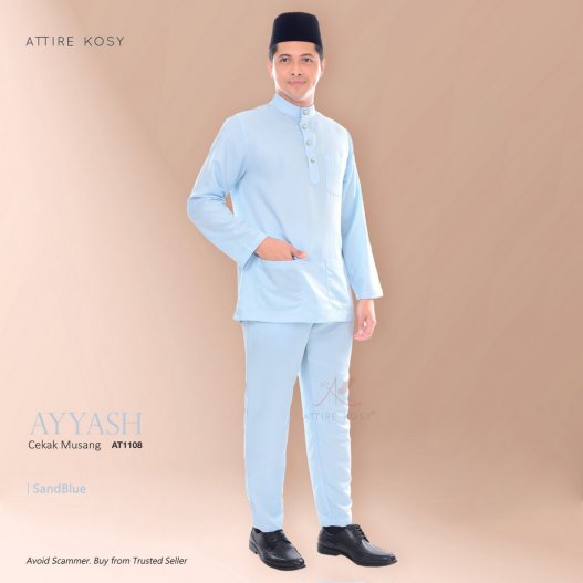 Ayyash Baju Melayu Cekak Musang AT1108  (SandBlue) 