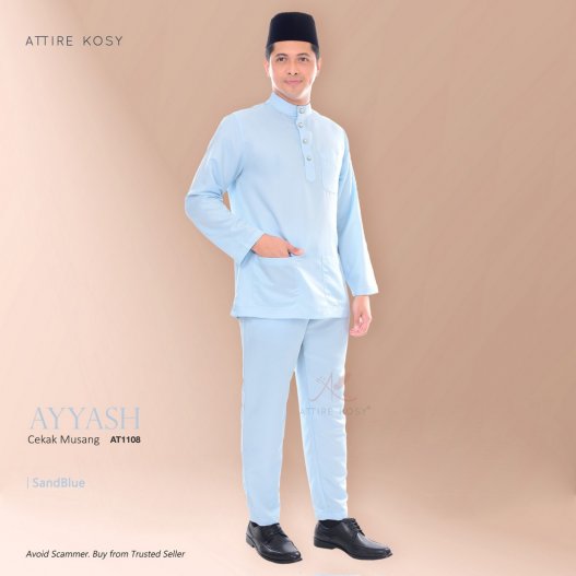 Ayyash Baju Melayu Cekak Musang AT1108  (SandBlue)