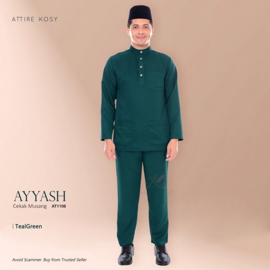 Ayyash Baju Melayu Cekak Musang AT1108  (TealGreen)