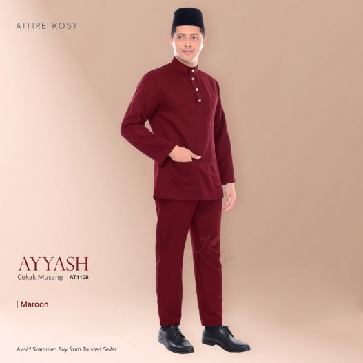 Ayyash Baju Melayu Cekak Musang AT1108  (Maroon) 